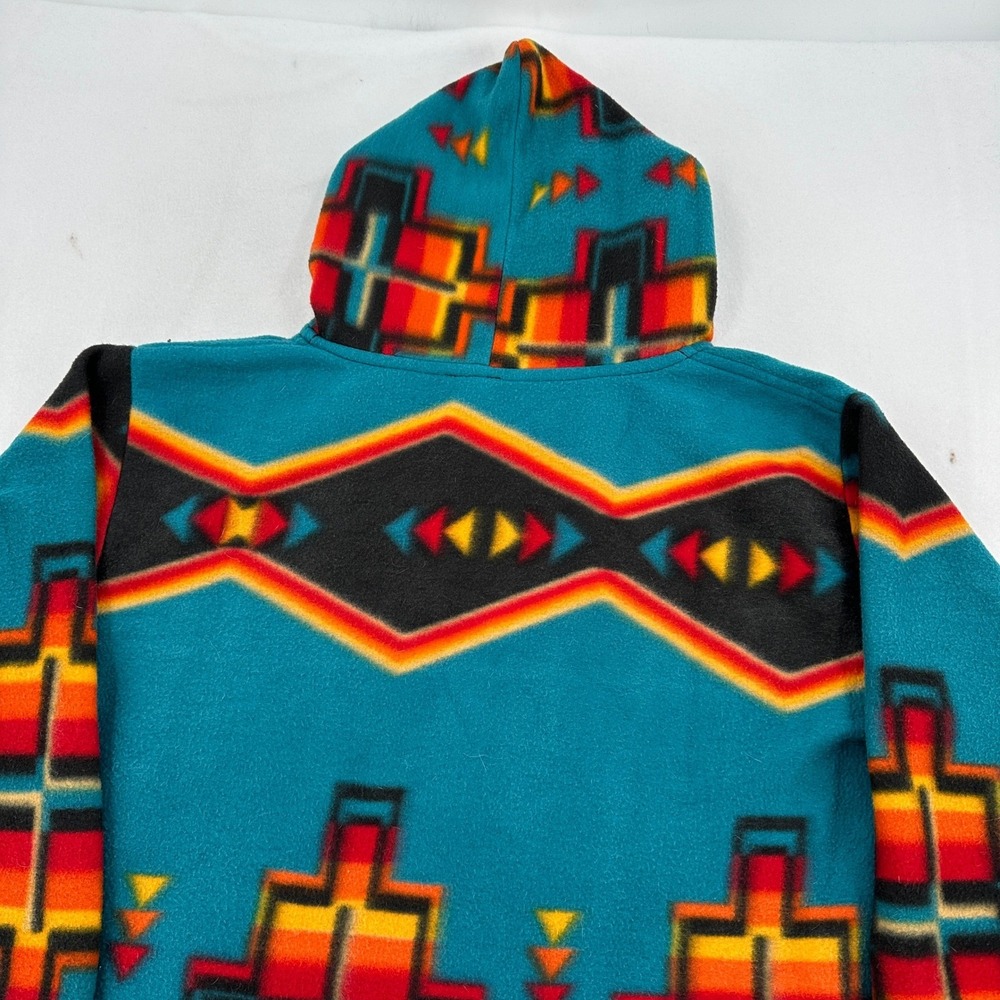 El Paso Saddleblanket Co Fleece Hoodie Southwestern Teal Geometric Women Large - Picture 3 of 8